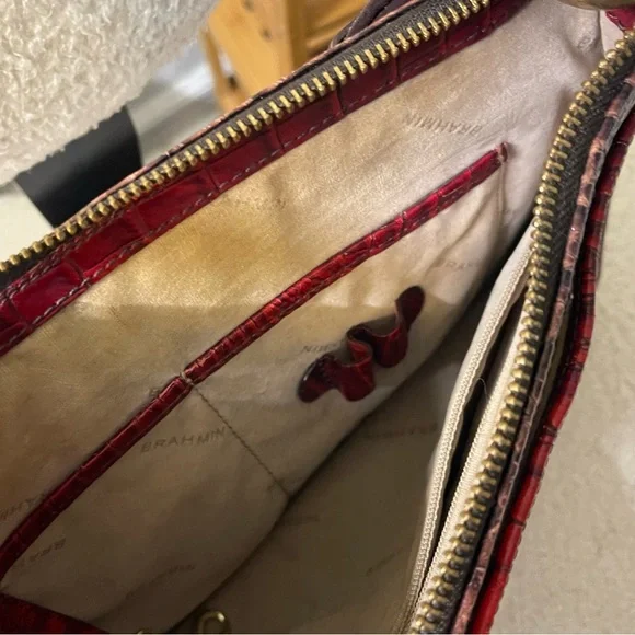 Brahmin Red and Brown Embossed Croc Crossbody Bag - Picture 6 of 7